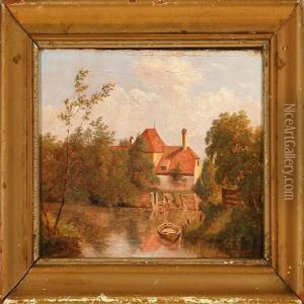 House At Dammed Lake Oil Painting - I. P. Moller