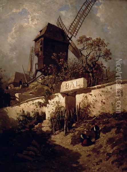 The Moulin de la Galette at Montmartre in 1856 Oil Painting - Eugene Ciceri