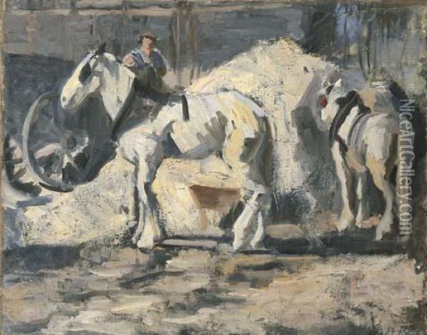 Weisse Pferde, Um 1891/92 Oil Painting - Giovanni Giacometti