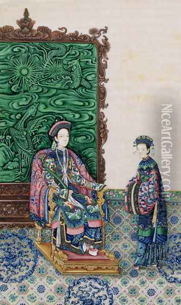 Empress Seated with a Lady Oil Painting - Anonymous Artist