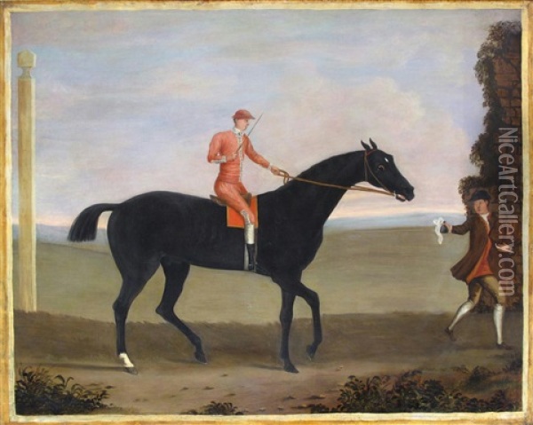Hunters Led By Grooms, One With Jockey Up (a Pair) Oil Painting - James Seymour
