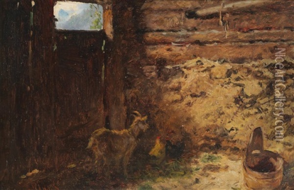 Stable Scene Oil Painting - Anton Schroedl