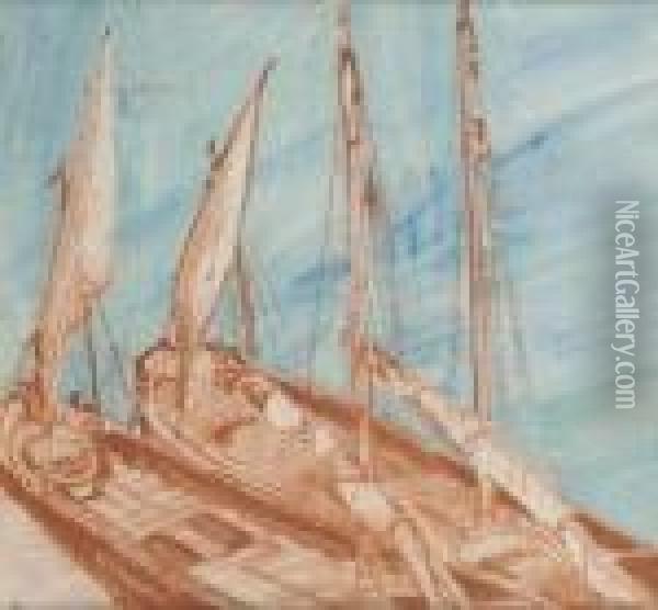 Barques Amarrees Oil Painting - Marcel Jefferys