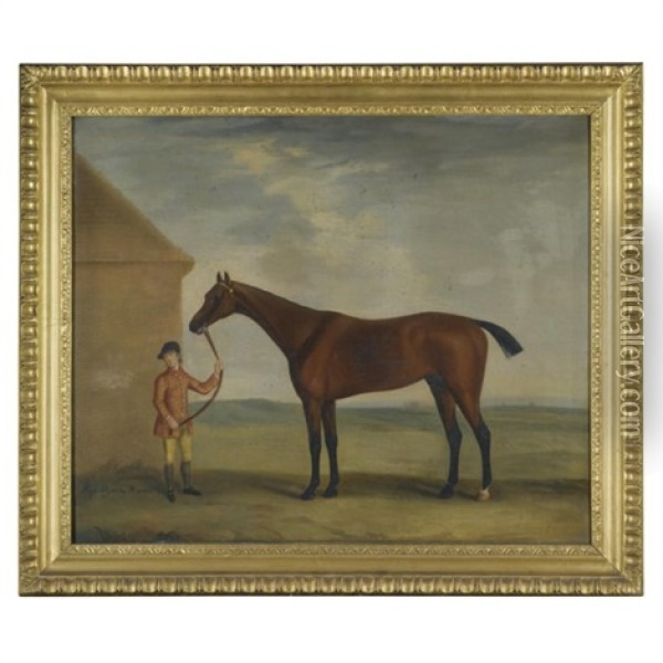 Portrait Of Henry Compton's Racehorse "highflyer", Held By A Groom Oil Painting - Francis Sartorius the Elder