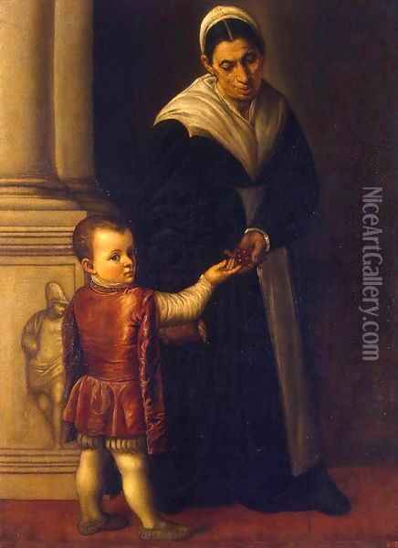 Portrait of a Boy with his Nurse Oil Painting - Moretto Da Brescia