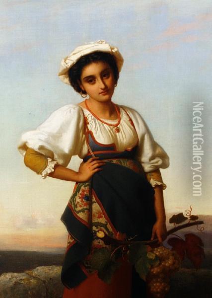 The Neapolitan Harvest Girl Oil Painting - Rudolf August Wilhelm Lehmann
