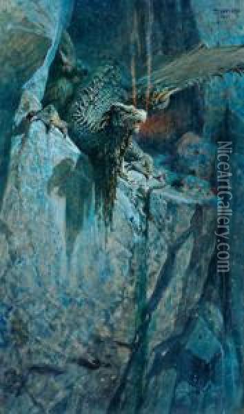 Scena Fiabesca Con Drago Oil Painting - Georg Janny