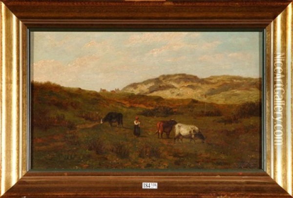 Vachere Et Son Troupeau Dans Les Dunes Oil Painting - Charles Leon Cardon