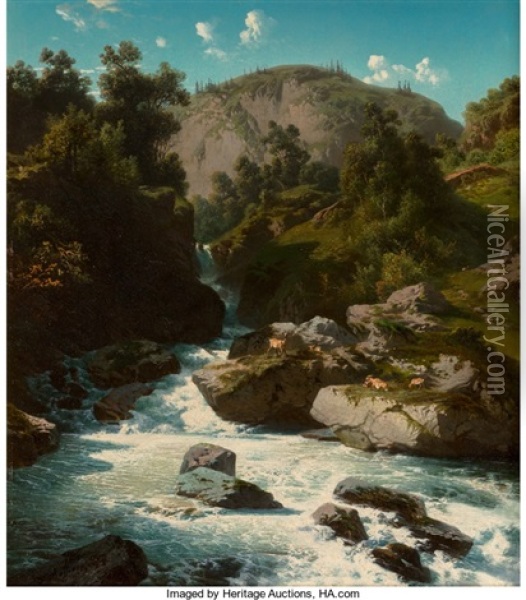 Mountain Stream Oil Painting - Jean Francois Xavier Roffiaen