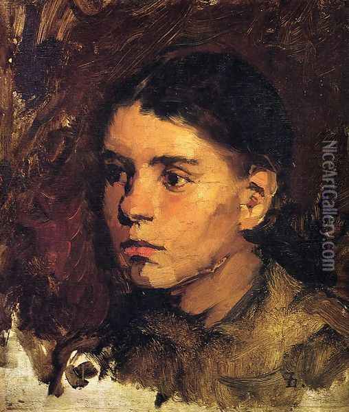 Head of a Young Girl Oil Painting - Frank Duveneck