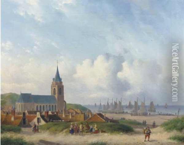 A View Of Scheveningen And The Beach Oil Painting - Carl Eduard Ahrendts