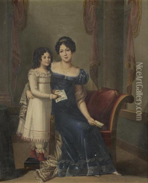 Portrait D'une Mere Et De Sa Fille Oil Painting - Louise Adeone Joubert-Droling