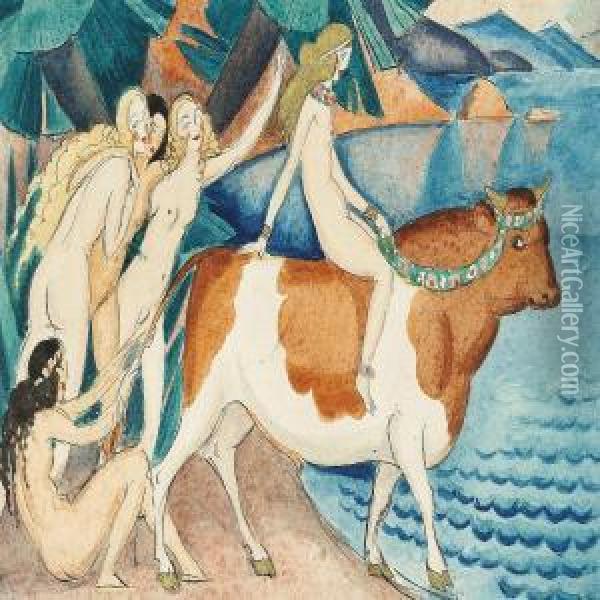 Europa Pa Tyren (europe On The Bull) Oil Painting - Gerda Wegener