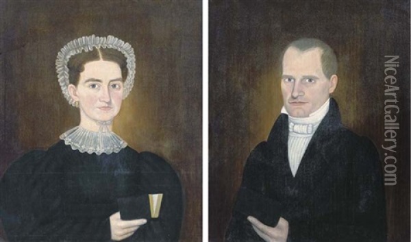 Potraits Of Lucinda And Matthew Robbin (pair) Oil Painting - John Brewster Jr.
