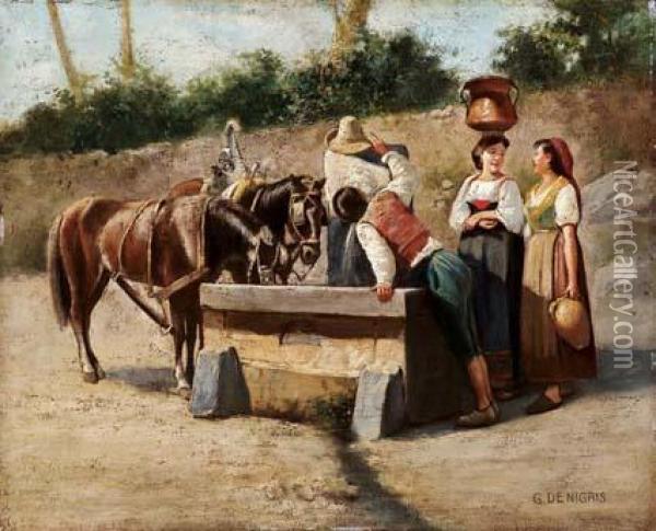 Alla Fonte Oil Painting - Giuseppe De Nigris