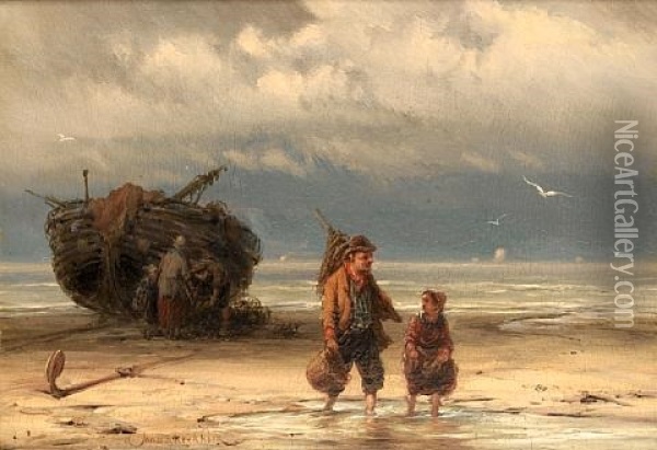 The Start Of The Day (+ The End Of The Day; Pair) Oil Painting - Johannes Hermanus Koekkoek