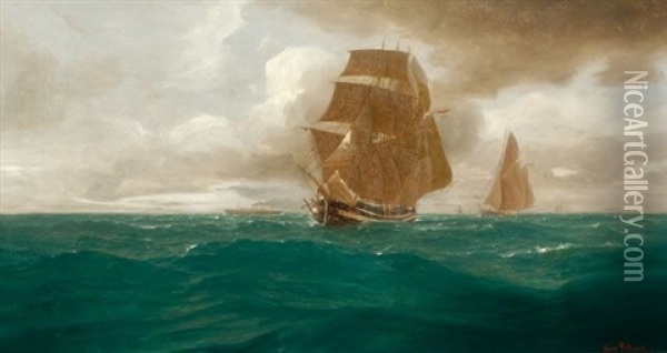 Two Sailing Boats At Sea Oil Painting - Hans von Petersen