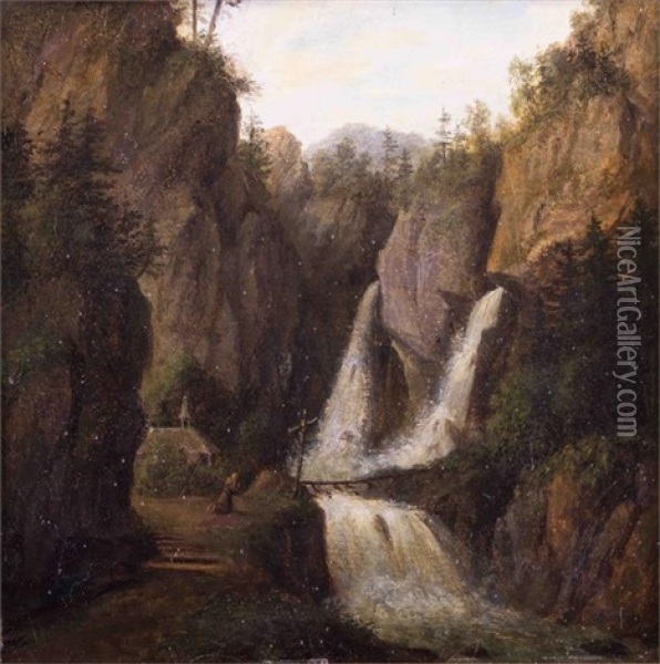 Gebirgslandschaft Mit Wasserfall Oil Painting - Herman Saftleven
