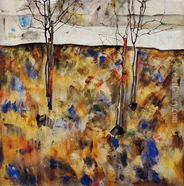 Winter Trees Oil Painting - Egon Schiele