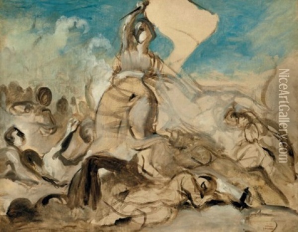Le 28 Juillet - La Liberte Guidant Le Peuple Oil Painting - Eugene Delacroix