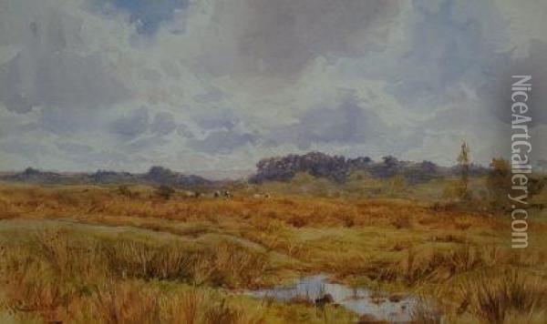 Cattle Grazing On A Heathland And Oil Painting - John Carlisle