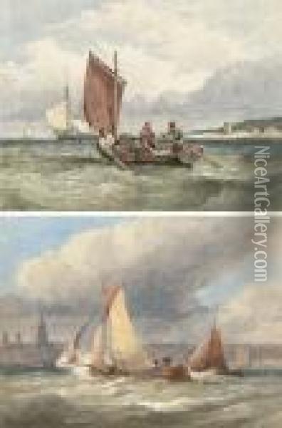 Jersey Fishermen; And Dutch Boats Off Amsterdam (bothillustrated) Oil Painting - Edward R.W.S Duncan