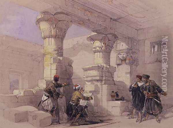 View from under the Portico of Dayr E Medeeneh, Thebes Oil Painting - David Roberts