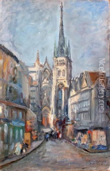 Rouen, La Vieille Ville Et La Fleche De La Cathedrale Oil Painting - Paul Denarie