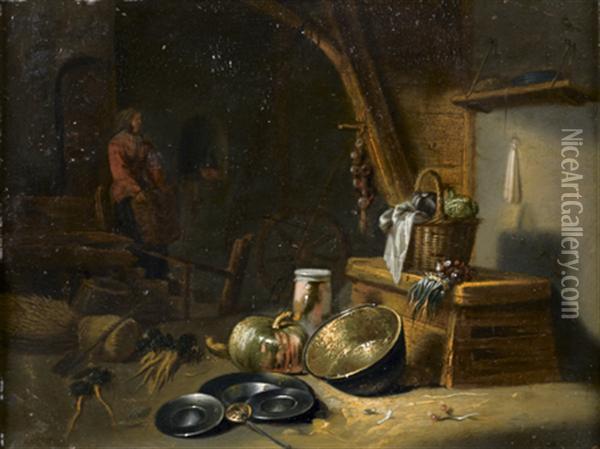 Femme Entrant Dans Un Interieur De Cuisine Oil Painting - Willem Kalf