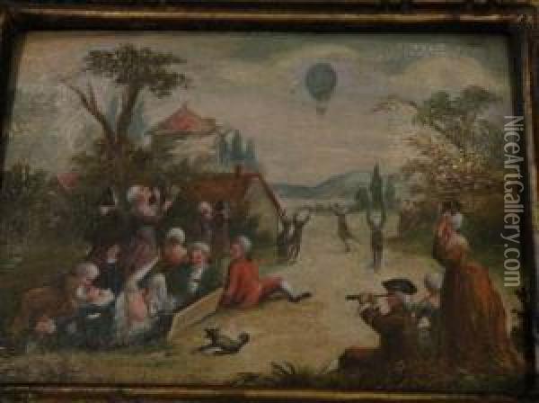 Le Lancement De La Montgolfiere Oil Painting - Henri Joseph Van Blarenberghe