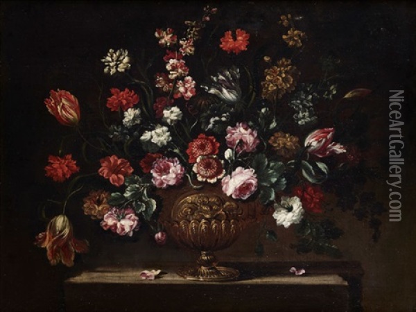 Blumenstrauss In Prunkvase Oil Painting - Giovanni Stanchi