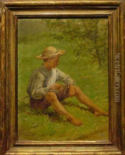 Boy Fishing Oil Painting - Hugh Newell