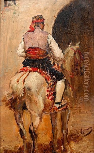 A Picador On A Grey Horse Oil Painting - Joaquin Agrasot y Juan
