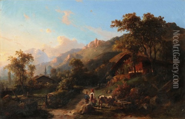 Sommerliche Landschaft Im Berner Oberland Oil Painting - Karl Friedrich Toeche