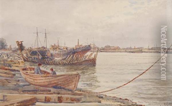 'gorleston From Darby's Hard, Aug. 1897' Oil Painting - Stephen John Batchelder