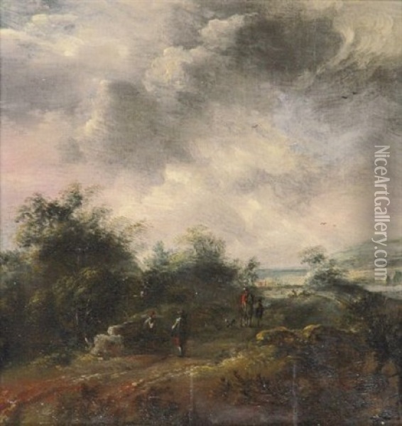 Landschaft Mit Reiter Und Rastenden Oil Painting - Anthonie Van Borssom