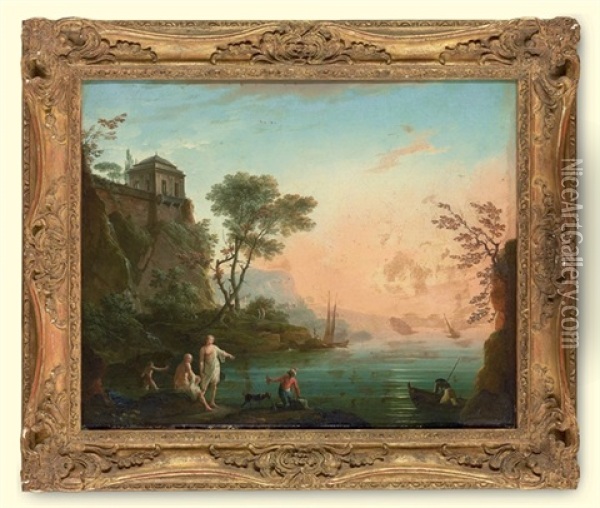 A Coastal Landscape With Figures By The Shore Oil Painting - Charles Francois Lacroix