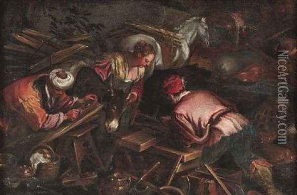 Zimmerleute Bei Der Arbeit Oil Painting - Jacopo dal Ponte Bassano