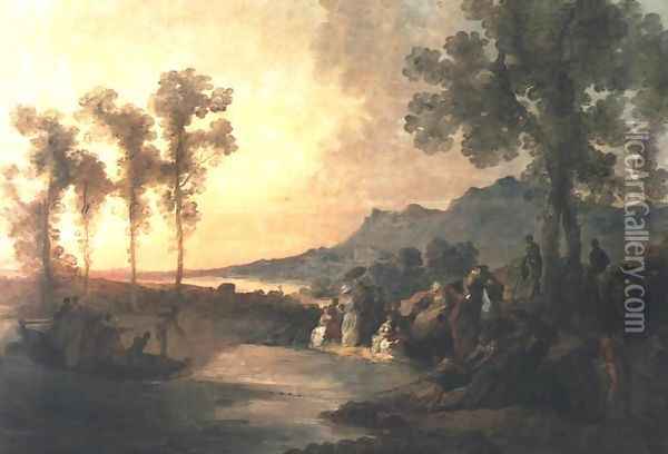 Society on Excursion to a Lake Oil Painting - Jan Piotr Norblin