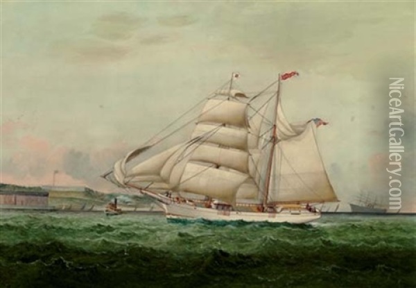 The American Yacht "atalanta" Probably Passing Fort Adams, Newport Oil Painting - William Gay Yorke