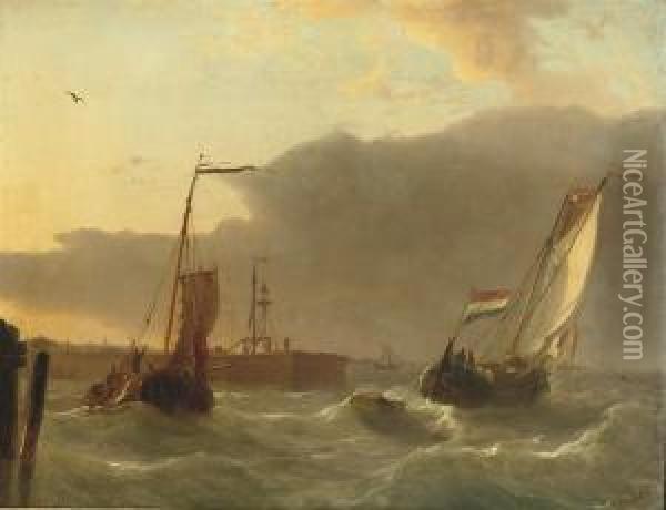 Boats Near A Pier Oil Painting - Petrus Paulus Schiedges