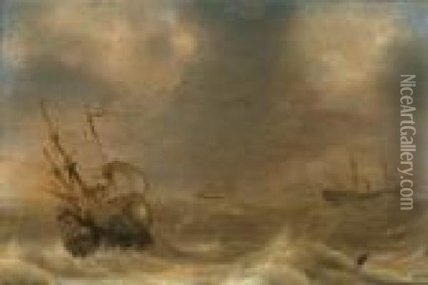 Mare In Tempesta Con Navi Oil Painting - Simon De Vlieger