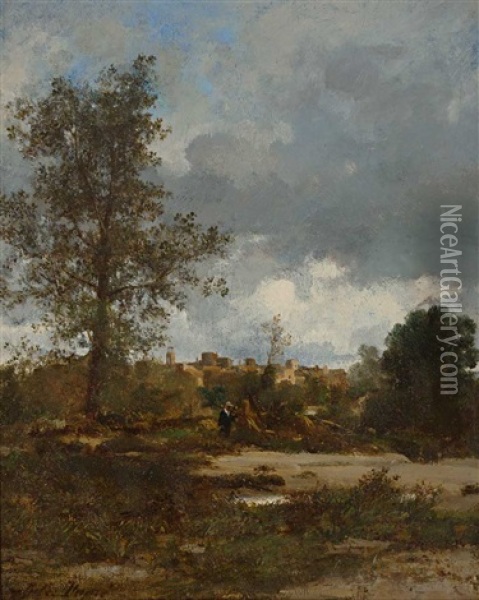 Sudliche Landschaft Mit Malerischem Stadtchen Oil Painting - Jules Dupre