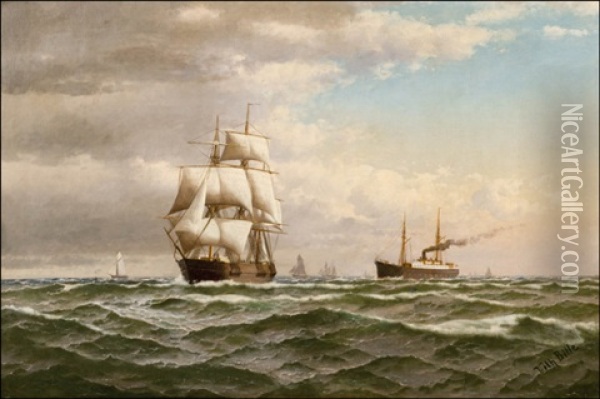 Ships At Sea Oil Painting - Vilhelm Victor Bille