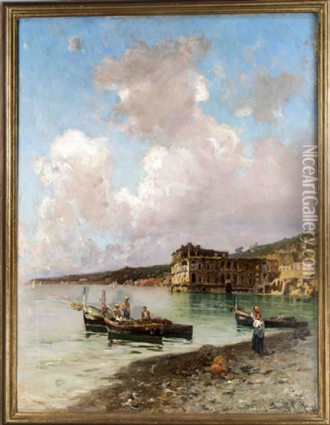 Morgenstimmung Mit Neapolitanischen Fischern Am Strand Oil Painting - Bernardo Hay