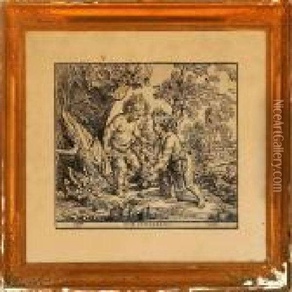 Two Putti In A Landscape Oil Painting - Peter Paul Rubens