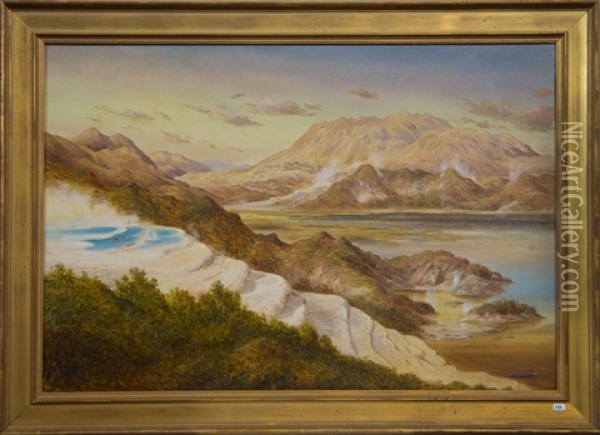 The Pink Terraces And A View Of Rotomahana Oil Painting - Kennett Watkins