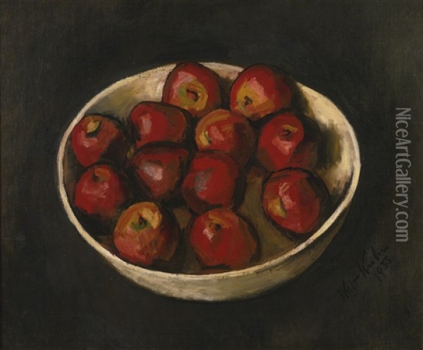 Red Apples In Wood Bowl Oil Painting - Walt Kuhn