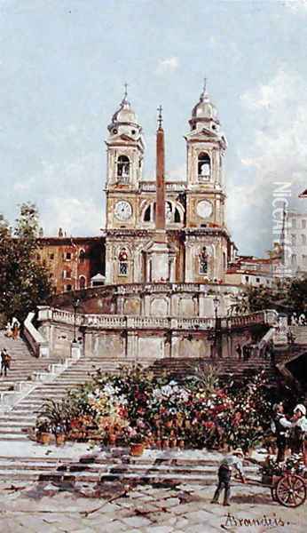 The Flower Market before the Spanish Steps, Rome Oil Painting - Antonietta Brandeis
