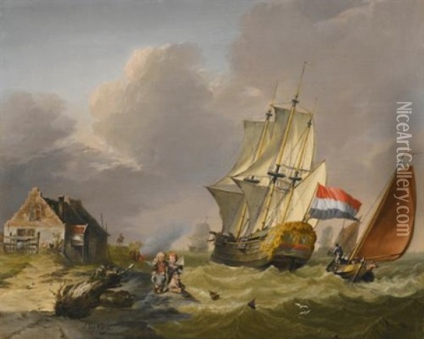 Shipping In A Storm Off The Coast Oil Painting - Jan van Os